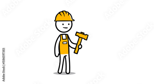 Cartoon construction worker with hammer vector illustration for building and repair projects design 100 on transparent background