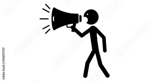 Stick figure shouting with megaphone vector illustration for communication and announcement design on transparent background