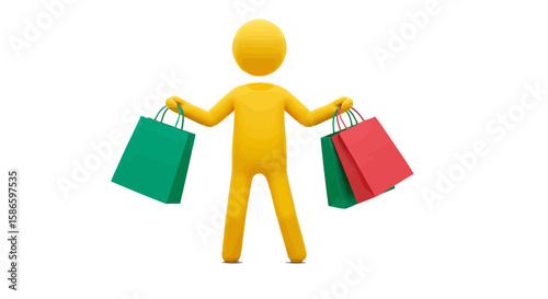 Yellow character shopping bags retail therapy consumerism purchase sale discount store promotion happy customer on transparent background