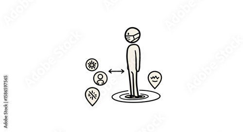 Social distancing and mask wearing guidelines for pandemic safety and health measures illustration on transparent background