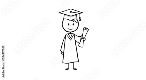 Stick figure graduation illustration vector image for education achievement and academic success design 100 on transparent background
