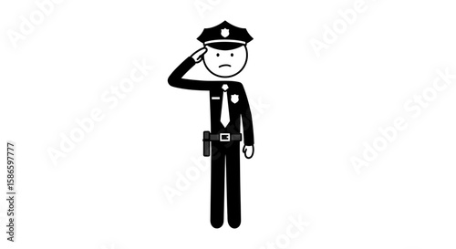 Police officer stick figure illustration saluting vector graphic clip art security law enforcement cop drawing on transparent background