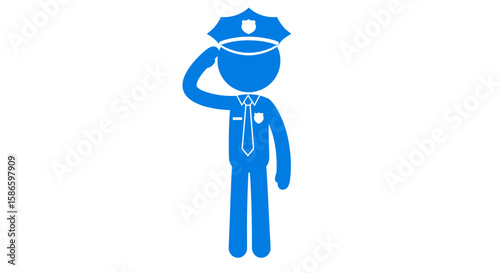 Blue stick figure police officer saluting vector illustration clip art design element for graphics and art on transparent background
