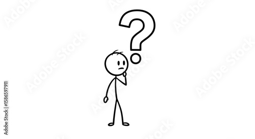Stick figure with question mark vector illustration concept for decision making and problem solving design on transparent background