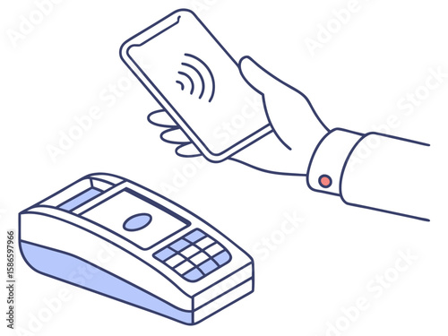Pharmacy counter checkout with masked pharmacist and contactless credit card—safe payment in flat illustration style