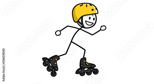 Roller skating stick figure with helmet vector illustration for sports and recreation activities icon on transparent background