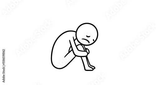 Sad stick figure depression anxiety mental health illustration loneliness despair pain sorrow grief 100char on transparent background