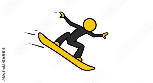 Snowboarding stick figure illustration winter sport extreme sports action fun adventure snow board graphic on transparent background
