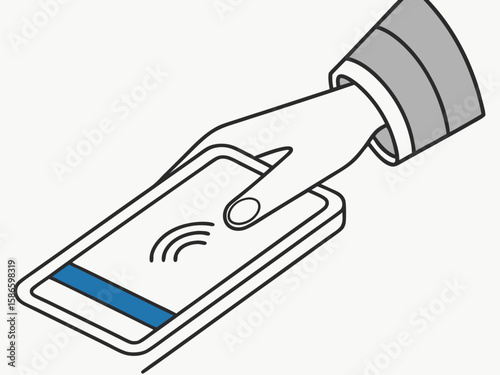 Close-up contactless card tap—realistic and clean representation for payment services in flat style