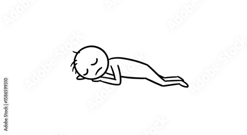 Tired stick figure lying down illustration for sleep deprivation and mental health awareness content on transparent background