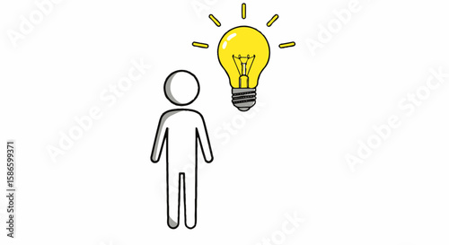 Person with light bulb idea illustration concept for creative thinking and innovation design graphic on transparent background