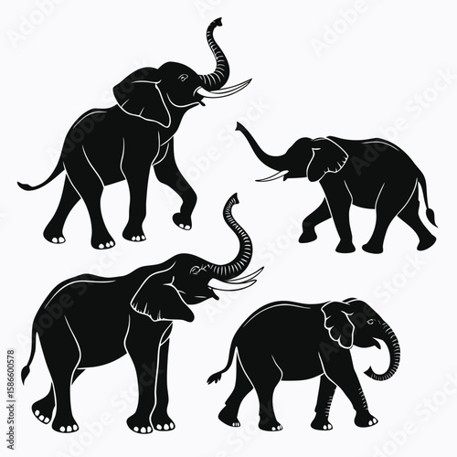 elephants silhouettes vector