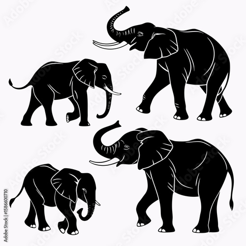 elephants silhouettes vector