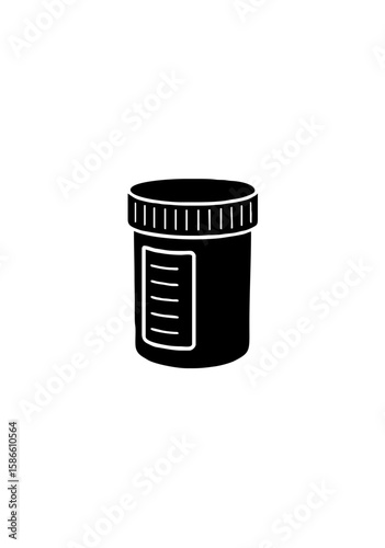 Silhouette of a Prescription Medicine Bottle with Lid Isolated on White for Healthcare, Pharmacy, and Medical Treatment Concepts