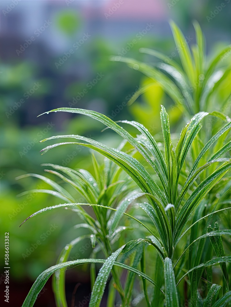 Obraz premium Rain drops on rooftop plants