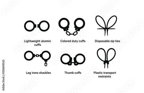 Cuffs and restraints: lightweight, duty cuffs, zip ties, leg shackles, thumb cuffs, plastic restraints