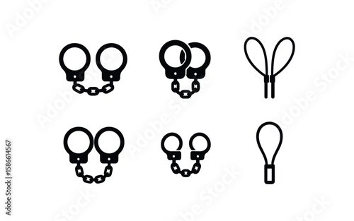 Handcuffs and restraint icons set in black and white