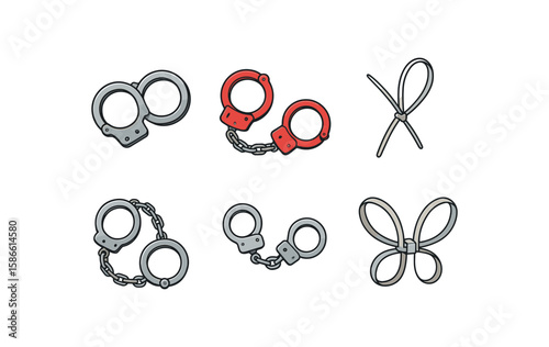 Handcuffs and restraints collection - metal, red, chain, and zip tie variations