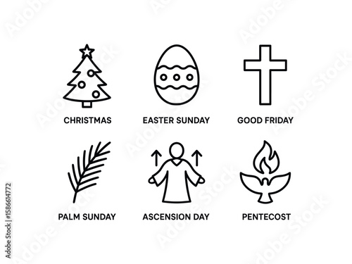 Christmas easter sunday good friday icons: palm sunday, ascension day, pentecost symbols