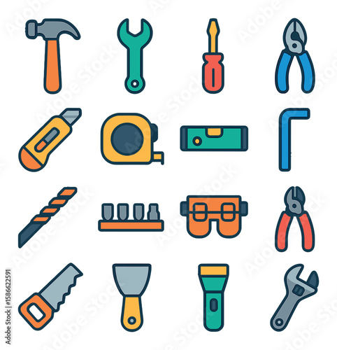 Toolbox icon collection. modern toolbox silhouette icons. hammer, wrench, screwdriver, pliers, drill