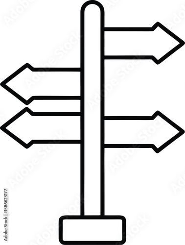 Simple line art of a vertical travel signpost with directional arrows isolated on transparent background