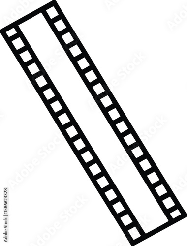 Simple line art icon of a vertical film strip with perforations isolated on transparent background