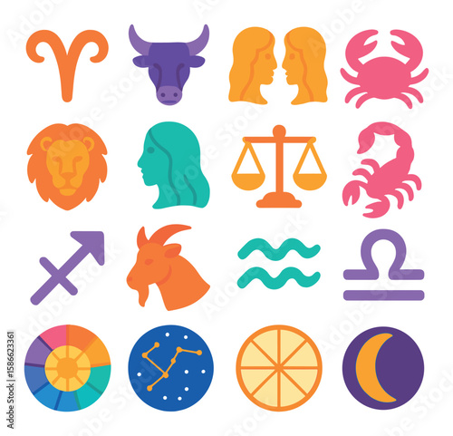 Zodiac icon collection: horoscope silhouette icons. aries, taurus, gemini, cancer, leo, virgo, libra, scorpio, sagittarius, capricorn, aquarius, pisces