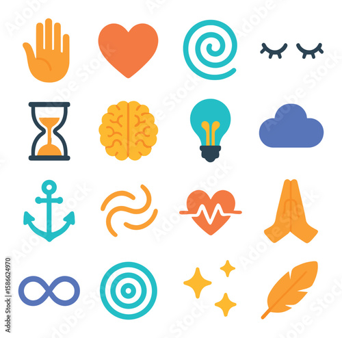 Mindfulness icon collection. simple wellness, meditation, brain, cloud, heart