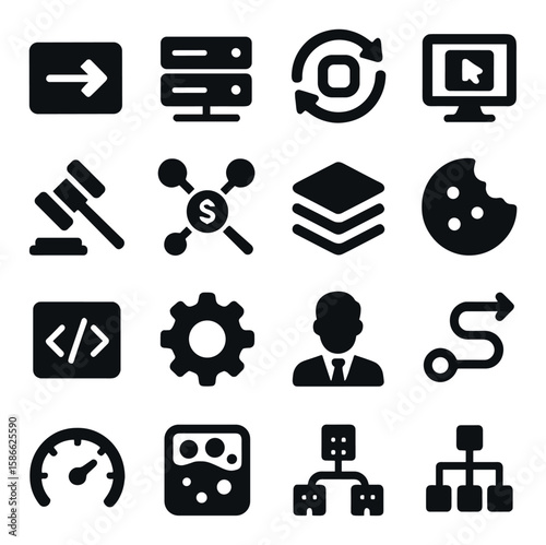 Ecosystem icon collection: silhouette icons for technology, data, and finance