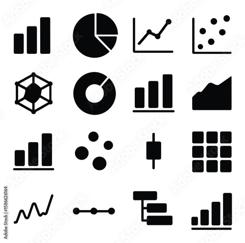 Data chart icon collection. simple chart, graph, diagram, trend, analysis, linear