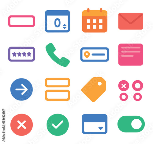 Modern ui icon collection. simple compose linear icons: phone, mail, calendar, tag, toggle, map,