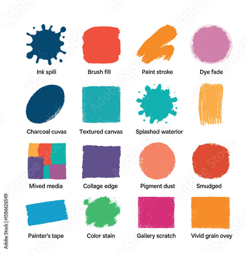 Grunge fills icon collection. simple grunge style ink, brush, paint, texture icons. linear