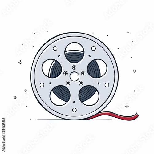minimalist monoline film reel icon centered on square artboard perfect for cinematic and media branding designs