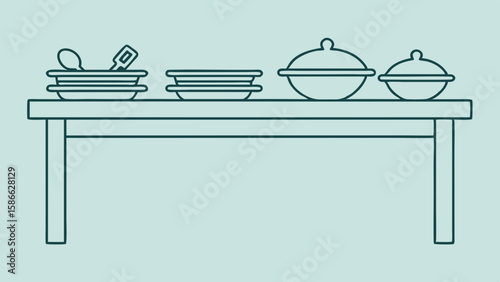 Minimalistic dining table setting vector illustration for kitchen decor and culinary presentations