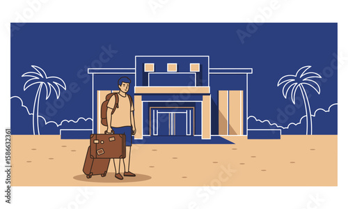 Hotel Front and Guest Vector