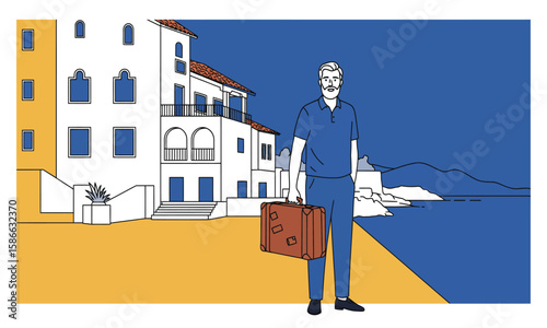 Traveler Man Arriving at Resort Vector