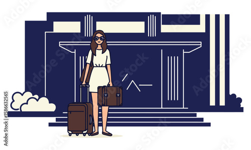 Girl at Hotel Entrance Vector