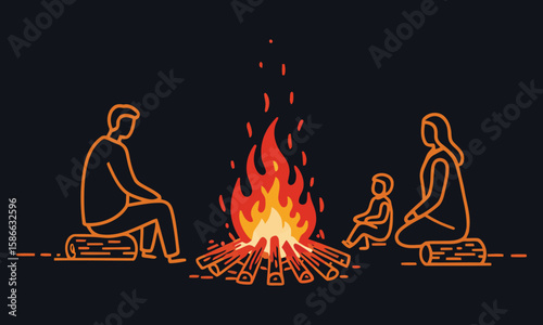 People Sitting Around Campfire Vector