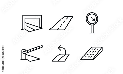 Minimalist road and traffic sign icons set