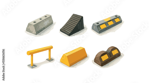 Watercolor traffic barriers and bumps set illustration