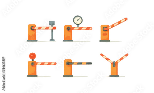 Illustrated set of six orange and red barrier gate designs