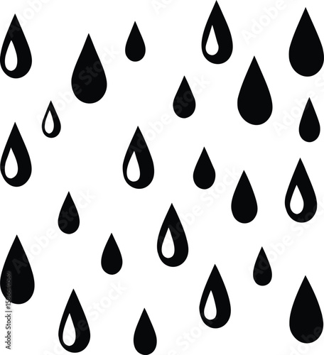 Black teardrop shapes falling against a white background water drops rain