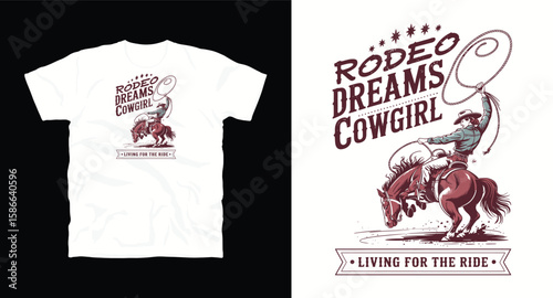 "Rodeo Dreams Cowgirl" vintage Western Cow Girl T-shirt Design