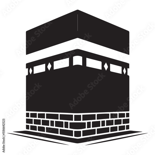 Stylized black and white silhouette icon of the kaaba in mecca saudi arabia representing islamic faith and pilgrimage