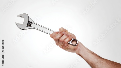 Wrenche in hand white background, concept for labor day in may. labor day banners. Ultra realistic. Photorealistic