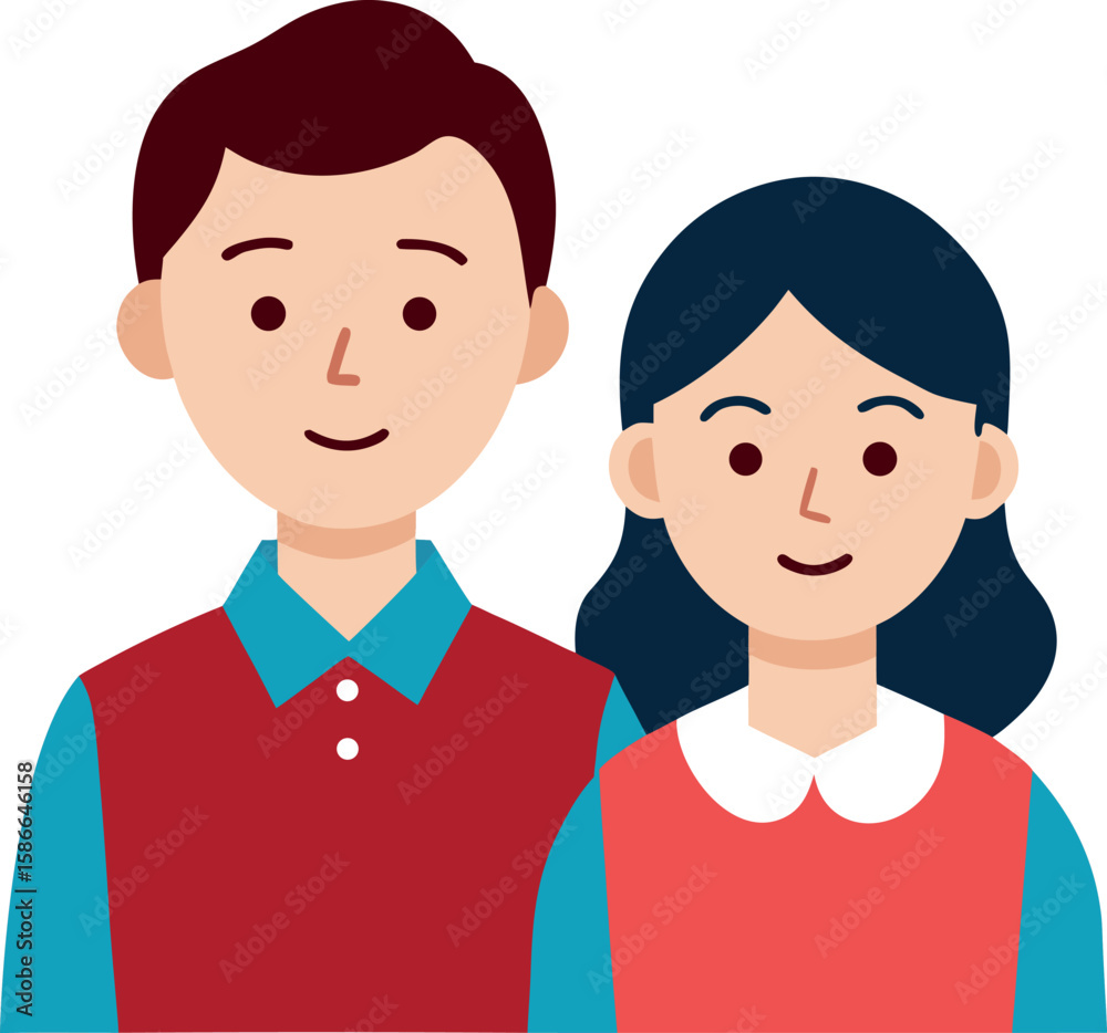 Obraz premium Cartoon Illustration of Uncle and Aunt Standing Side by Side