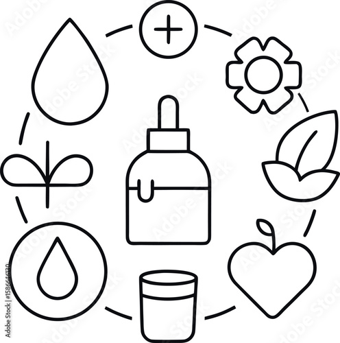 Self-Care Icons in Circular Layout Featuring Wellness and Nature Elements