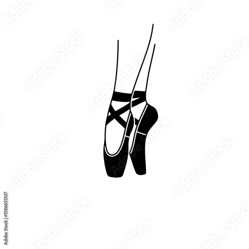 Ballet dancer's feet in pointe shoes with ribbons in en pointe position, vector illustration. Dance school or academy. Stage perfomance and regular training