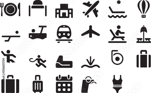 Diverse travel and leisure activity icons vacation transport