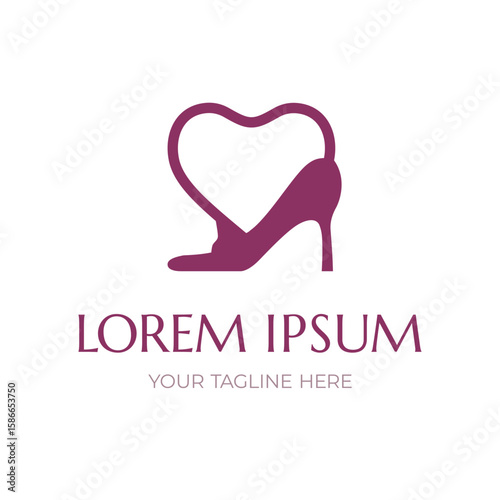 Heart cat and high heel logo. Vector. Women shoes logo design. Icon of women heel. Template of logotype for business. Logotype design template for your company